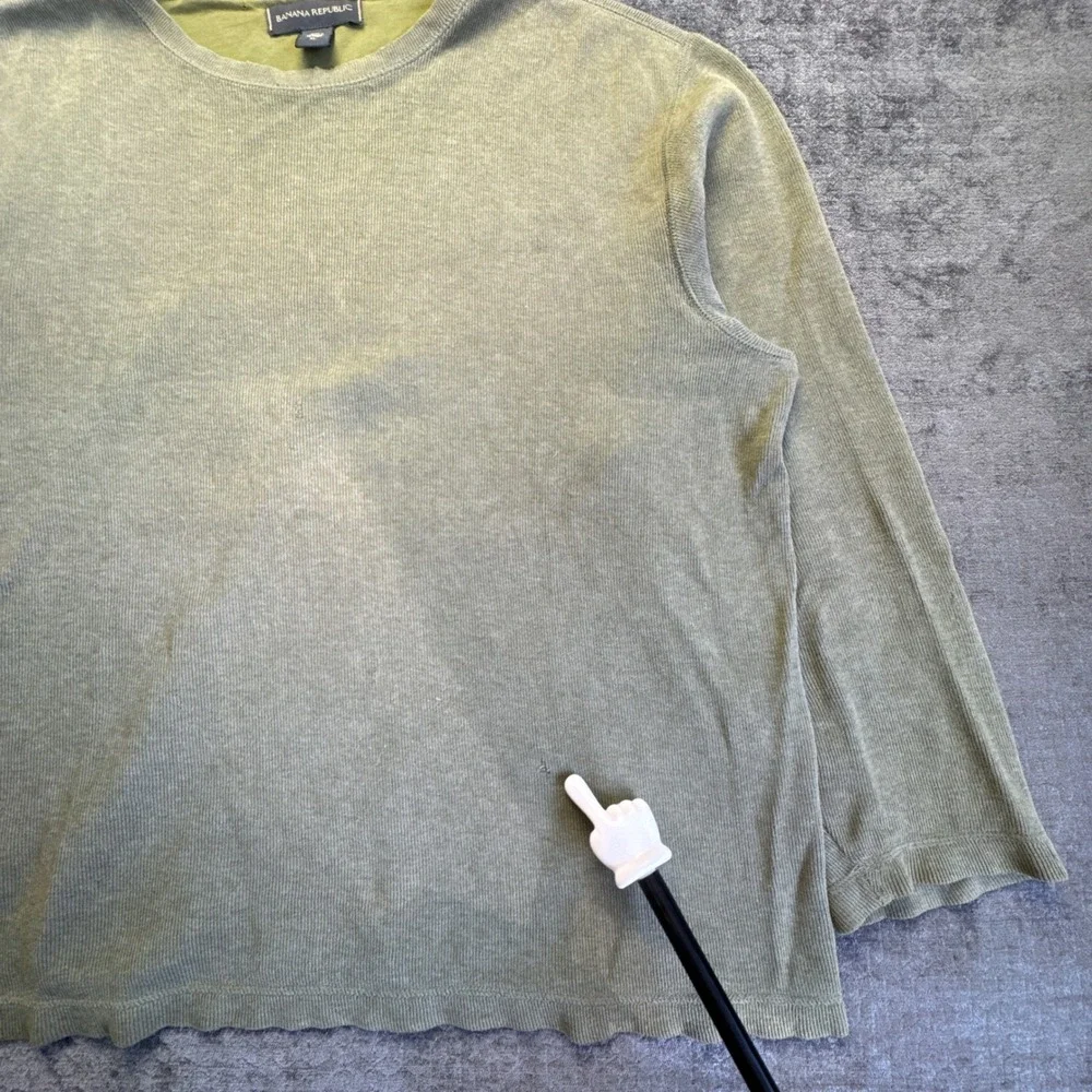Banana Republic Sweater Men XL Olive Green Ribbed Knit Cotton Pullover Crew Neck